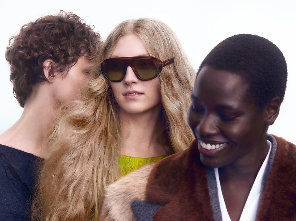 小物 PRADA l frame sunglasses brown Prada PR 27ZS L (54 - 21) with Green lenses and Brown frame